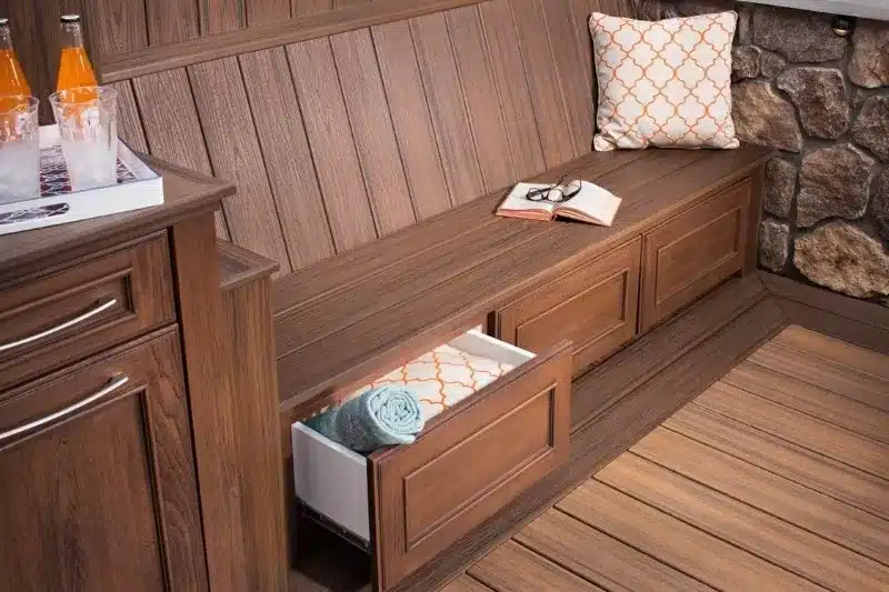 Smart seating with built-in storage for maximizing small backyard space