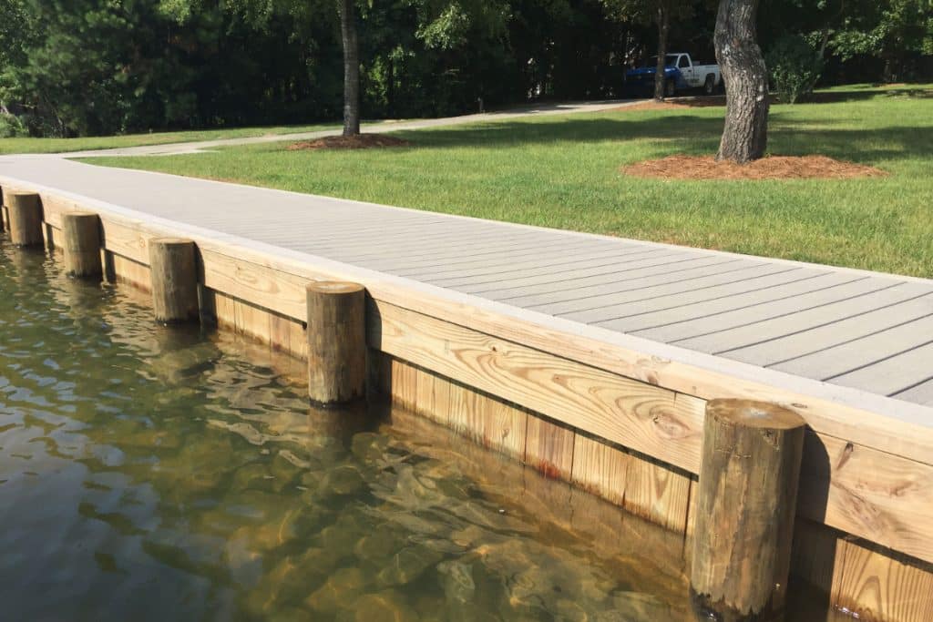 Wood seawall protecting a lakefront shoreline